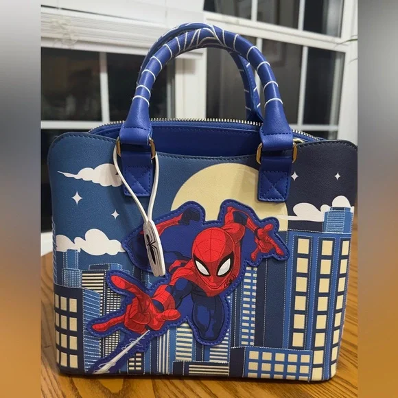 Loungefly Marvel Blue and White Spider Web crossbody/hand Bag (bag 11) - Picture 2 of 7